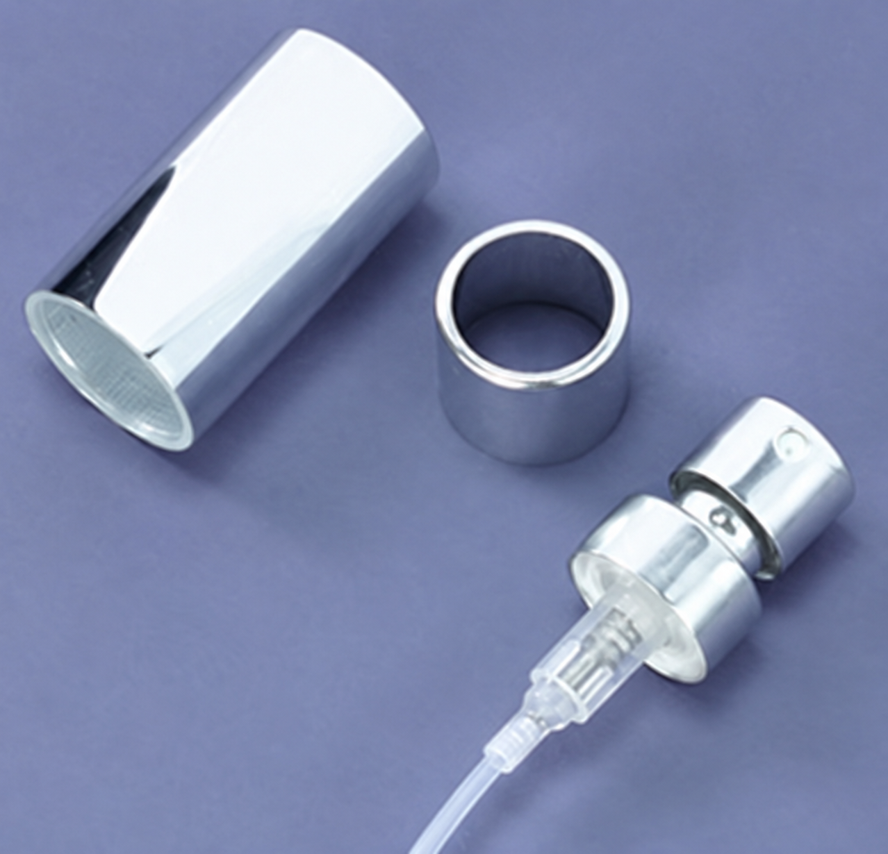 15mm Silver Aluminum-Finish Perfume Pump, Collar and Cap Set